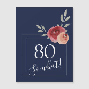 Navy Blue Watercolor Floral 80th Birthday Magnet