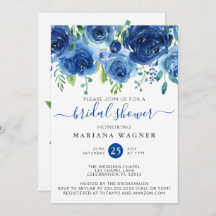 Navy Blue Watercolor Floral Bridal Shower Invitati Invitation