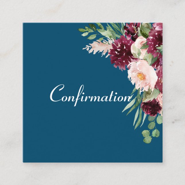 Navy Blue Watercolor Floral Confirmation Enclosure Card (Front)
