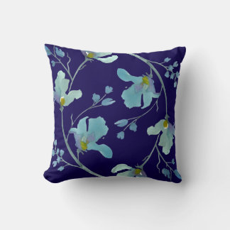 Navy Blue Watercolor Floral Cushion