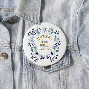 Navy Blue Watercolor Floral Mother of the Bride 10 Cm Round Badge