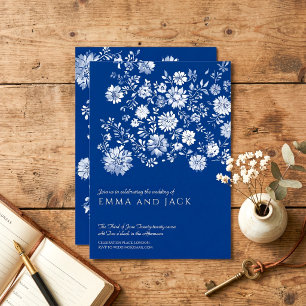 Navy Blue Watercolor Floral Wedding Invitation