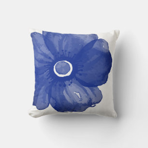 Navy Blue Watercolor Flower Pillow