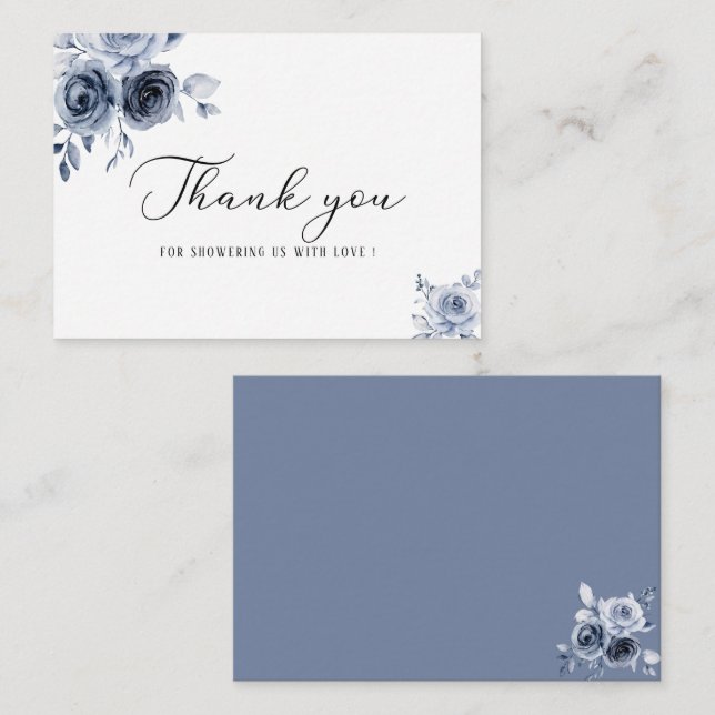 Navy blue watercolor flowers and leaves baby  show card (Front/Back)