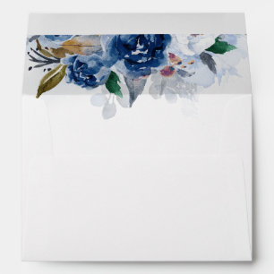 Navy Blue Watercolor Flowers Envelope