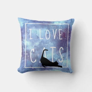 Navy Blue Watercolor Galaxy and Cat Cushion