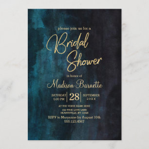 Navy Blue Watercolor Gold Bridal Shower Invitation