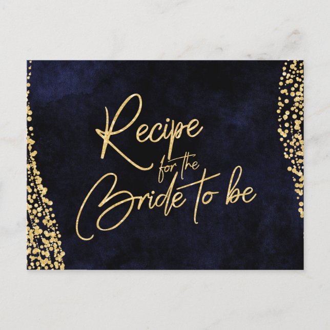Navy Blue Watercolor & Gold Bride Recipe Card (Front)