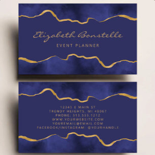 Navy Blue Watercolor Gold Foil Luxury Business Card