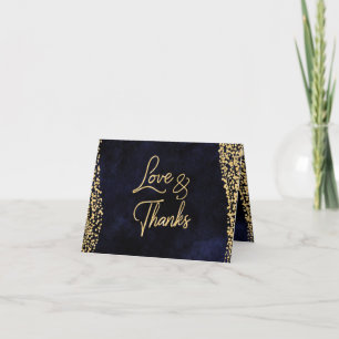 Navy Blue Watercolor & Gold Glam Wedding Thank You