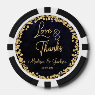 Navy Blue Watercolor & Gold Glam Wedding Thank You Poker Chips