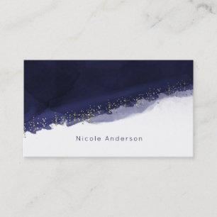 Navy Blue Watercolor Gold Modern Chic Elegant Chic Business Card