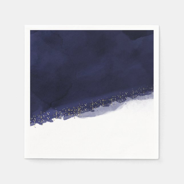 Navy Blue Watercolor & Gold Modern Chic Elegant Napkin (Front)