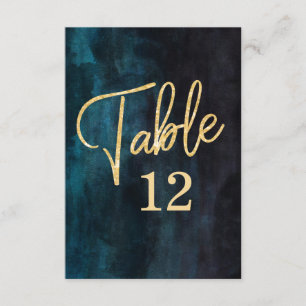 Navy Blue Watercolor & Gold Table Number Seating