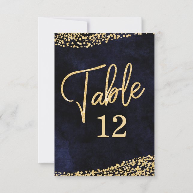 Navy Blue Watercolor & Gold Table Number Seating (Front)