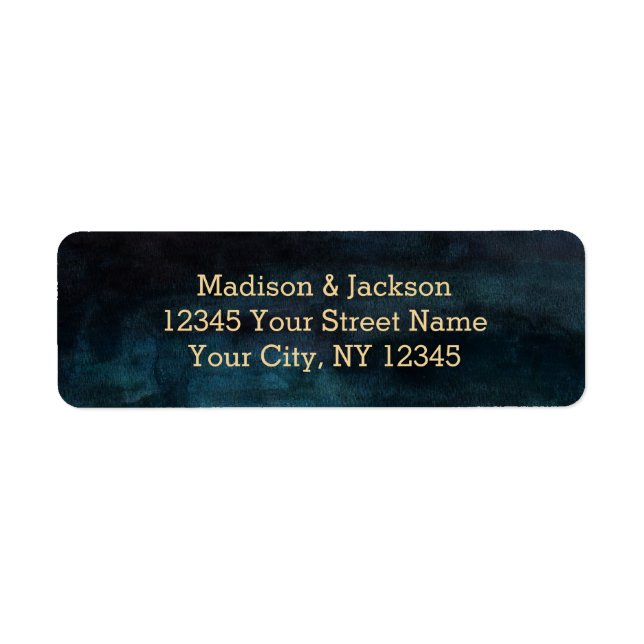 Navy Blue Watercolor & Gold Wedding Return Address (Front)
