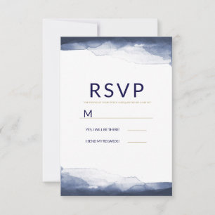 Navy Blue Watercolor Modern Chic Wedding RSVP