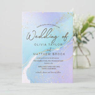 Navy Blue Watercolor Modern Elegant Wedding Invitation