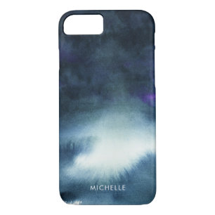 Navy Blue Watercolor Ombre   Add Your Name iPhone 8/7 Case