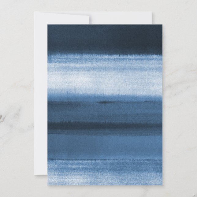 Navy Blue Watercolor Ombre Invitation (Front)