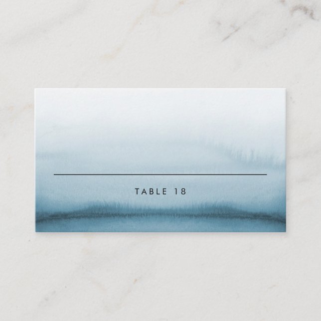 Navy Blue Watercolor Ombre Modern Wedding Place Card (Front)