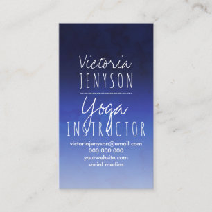 Navy blue watercolor ombre yoga business card