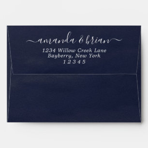Navy Blue Watercolor Paper Script Lettering 5x7 Envelope