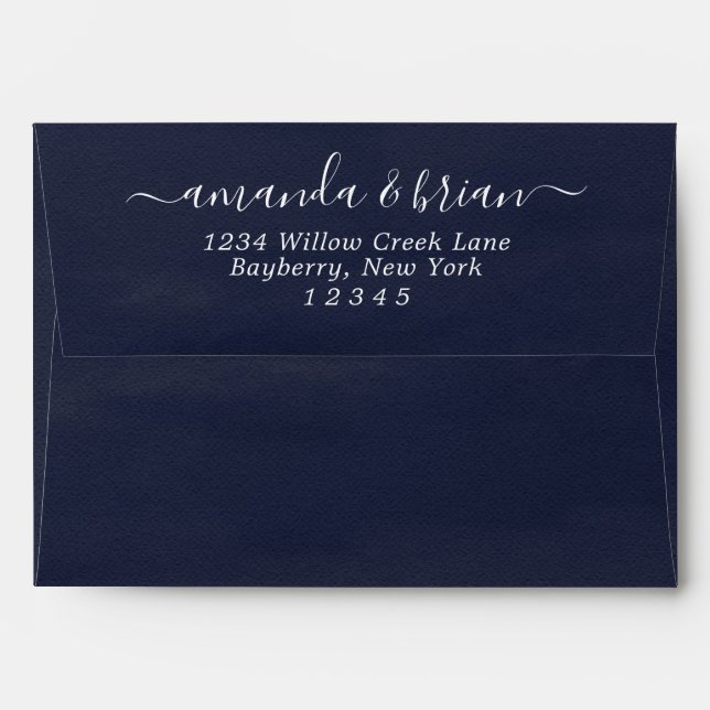 Navy Blue Watercolor Paper Script Lettering 5x7 Envelope (Back (Top Flap))