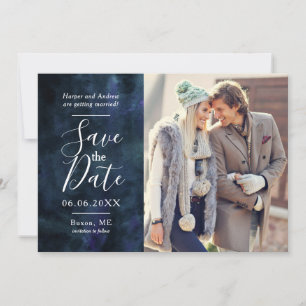Navy Blue Watercolor Photo Collage Save the Date
