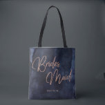 Navy Blue Watercolor Rose Gold Bridesmaid Monogram Tote Bag<br><div class="desc">Navy Blue Watercolor & Rose Gold Faux Foil Lettering Perfect for Fall or Winter Wedding Monogram Bridesmaid tote bags With trendy Hand Lettered Script font! ~ Check my shop to see the entire wedding collection with this design!</div>