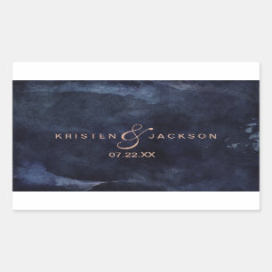 Navy Blue Watercolor & Rose Gold Wedding Monogram Rectangular Sticker