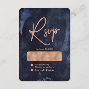 Navy Blue Watercolor & Rose Gold Wedding RSVP