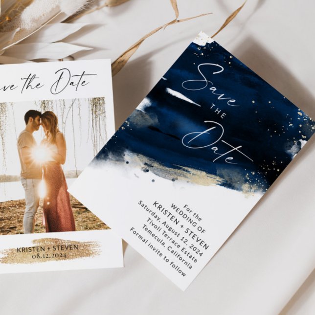 Navy Blue Watercolor Save The Date Invitation (Creator Uploaded)