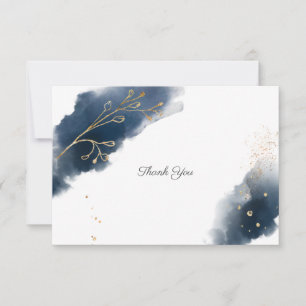 Navy Blue Watercolor Splash Gold Splatters Wedding Thank You Card