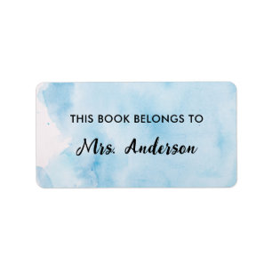 Navy Blue Watercolor Teacher Book Belongs To  Label