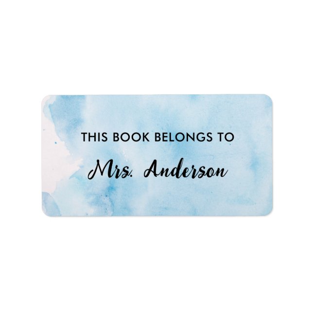 Navy Blue Watercolor Teacher Book Belongs To  Label (Front)