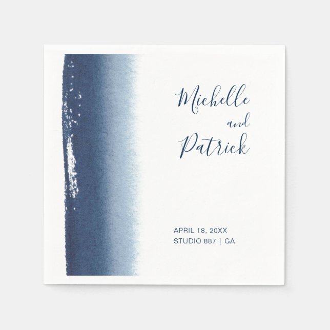 Navy Blue Watercolor Wedding Napkin (Front)