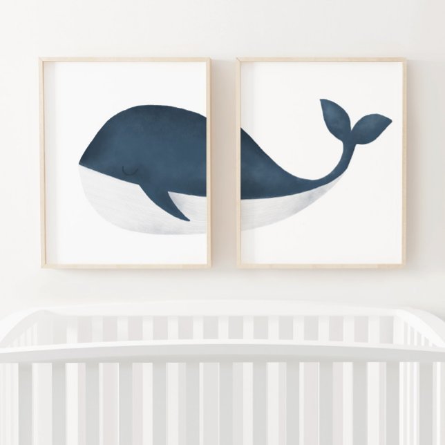 Navy Blue Watercolor Whale Beach Nursery (Creator Uploaded)