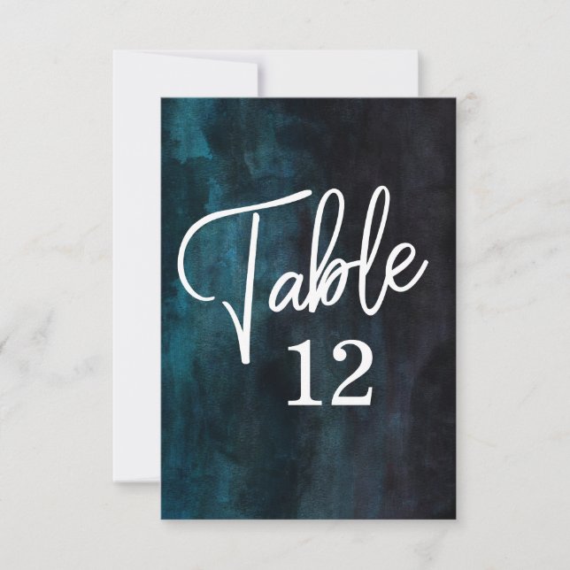 Navy Blue Watercolor & White Table Number Card (Front)