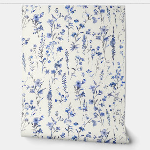 Navy Blue Watercolor Wildflowers and Herbs Wallpaper