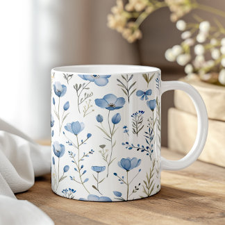 Navy Blue Watercolor Wildflowers Poppy Coffee Mug