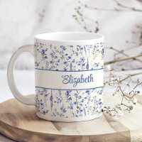 Navy Blue Watercolor Wildflowers Script Name
