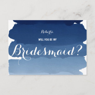 Navy blue watercolor Will you be my Bridesmaid Invitation