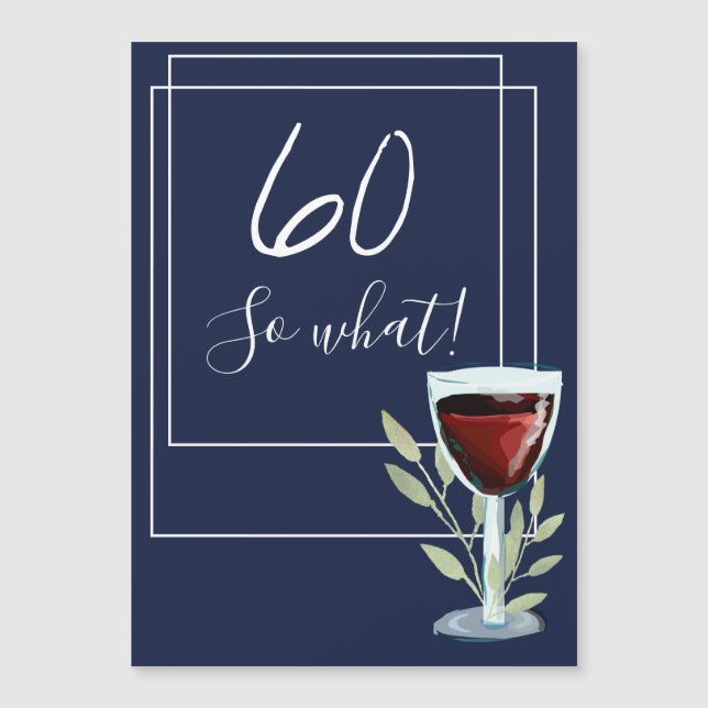 Navy Blue Watercolor Wine 60th Birthday Magnet (Front)
