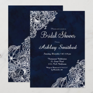 Navy blue watercolor winter floral Bridal shower Invitation