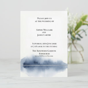 Navy Blue Watercolour Mist Wedding Invitation
