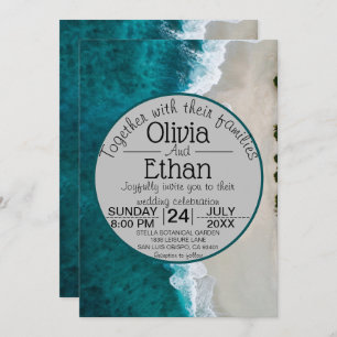 Navy blue waves coastal Wedding Invitation
