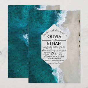 Navy blue waves coastal Wedding Invitation