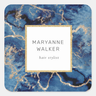 navy blue waves gold marble stylist salon square sticker