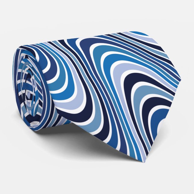 Navy Blue Wavy Stripes Tie (Rolled)